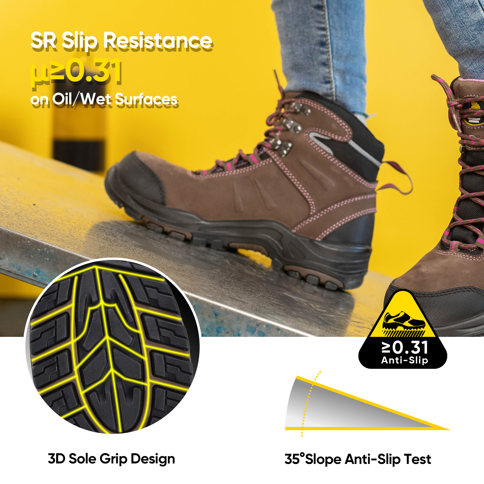 Водонепроницаемые и противоскользящие женские рабочие ботинки со стальным носком M-8553 LiteGrace