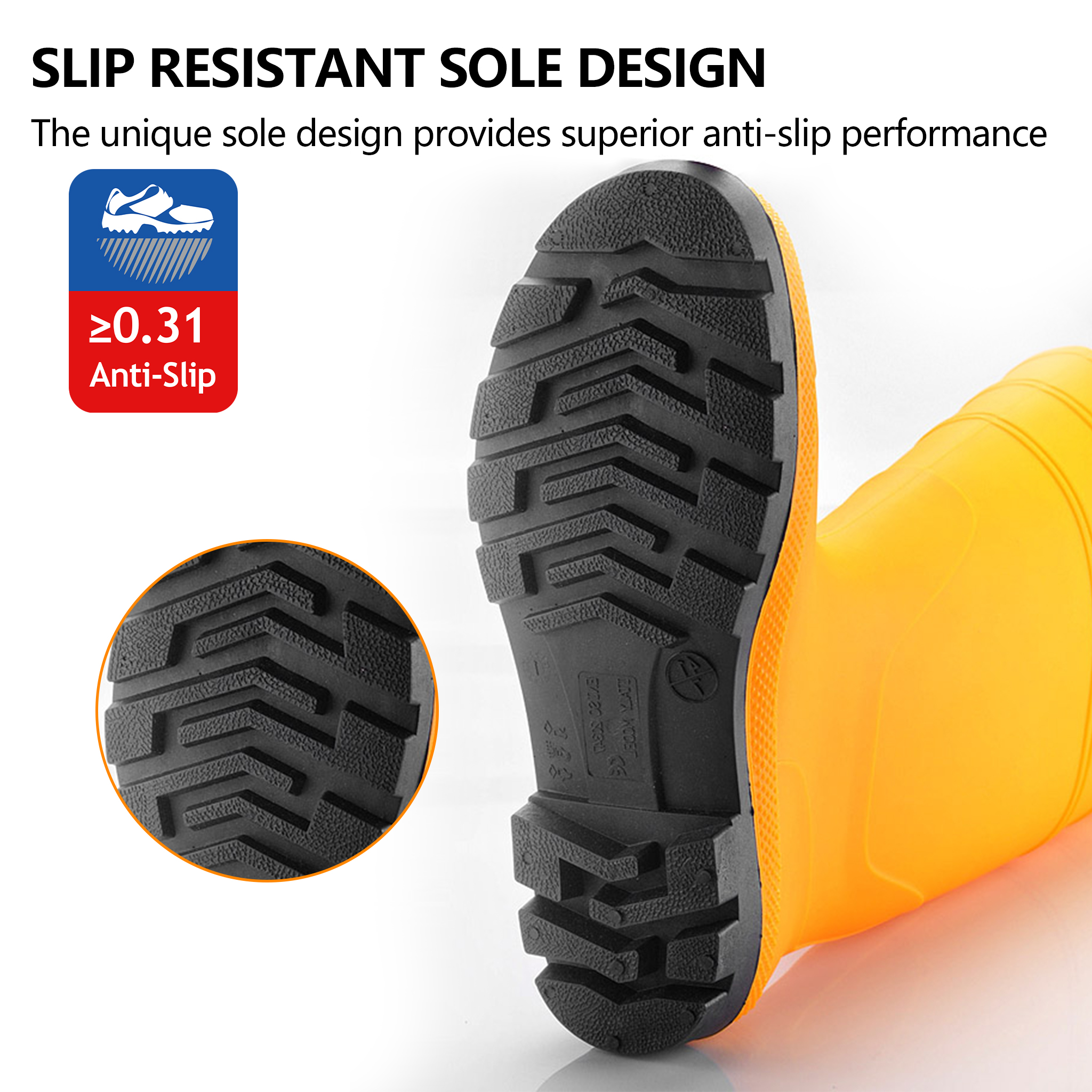 Профессиональные резиновые сапоги — водонепроницаемые рабочие резиновые сапоги из ПВХ для использования на открытом воздухе и для уборки, желтые