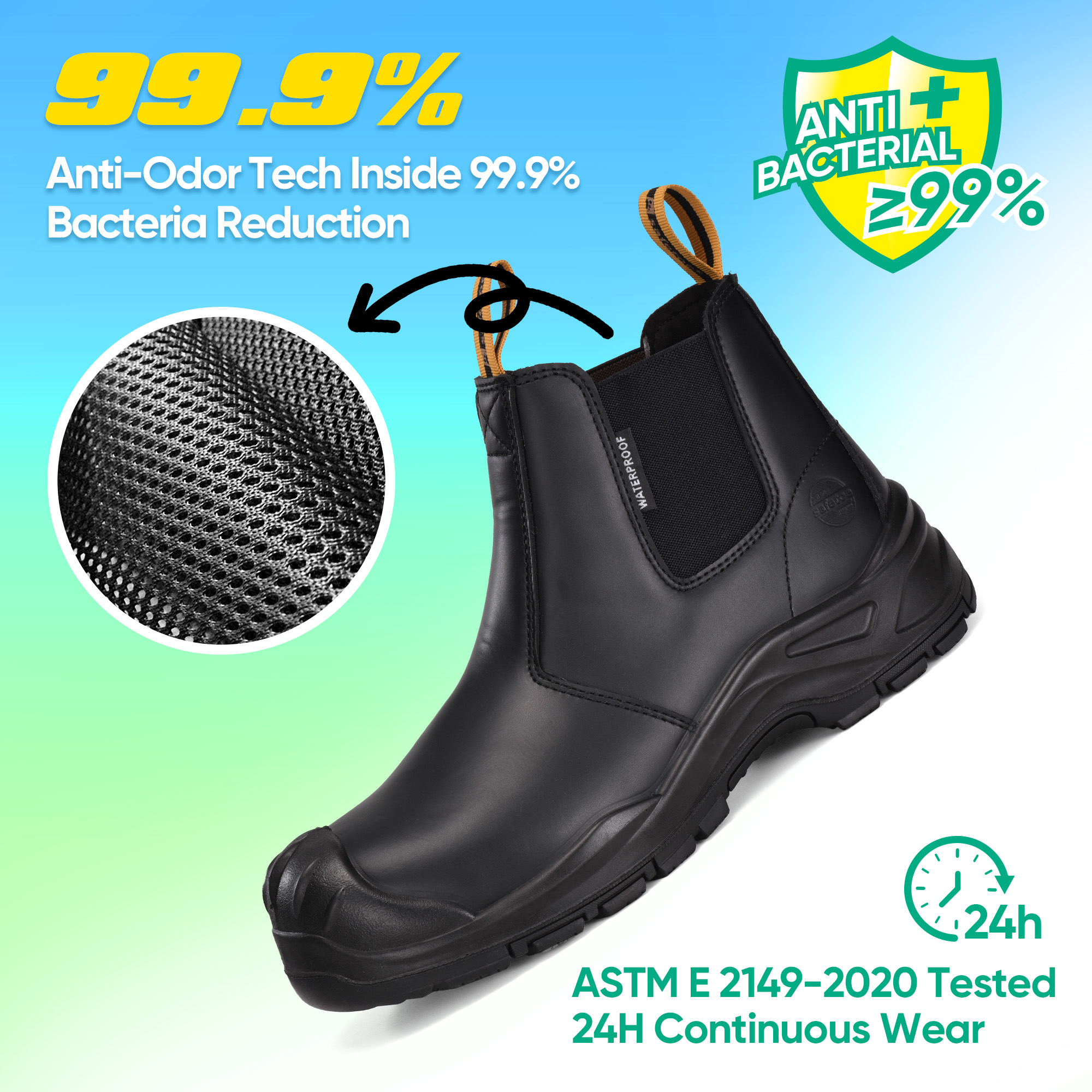 Водонепроницаемые рабочие ботинки Chelsea для горнодобывающей промышленности с композитным носком M-8025NB-BKOC