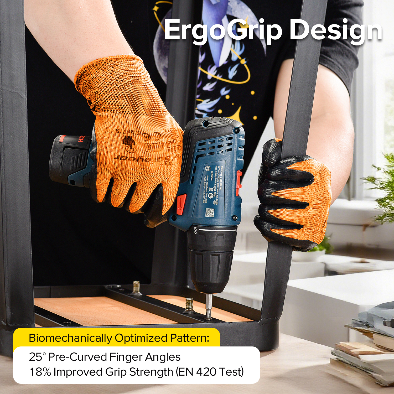 Защитные рабочие перчатки с нитриловым покрытием N1552 Оранжевые