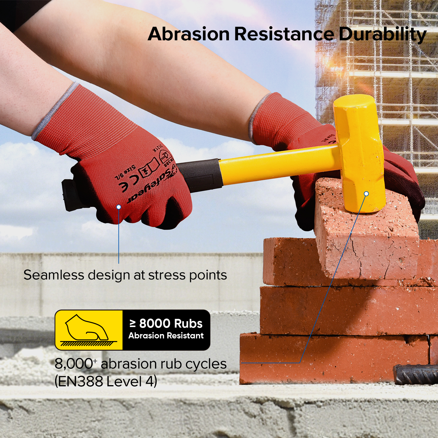 Рабочие перчатки для тяжелых условий эксплуатации с полиуретановым покрытием PN8003 FlexShield Work Red 