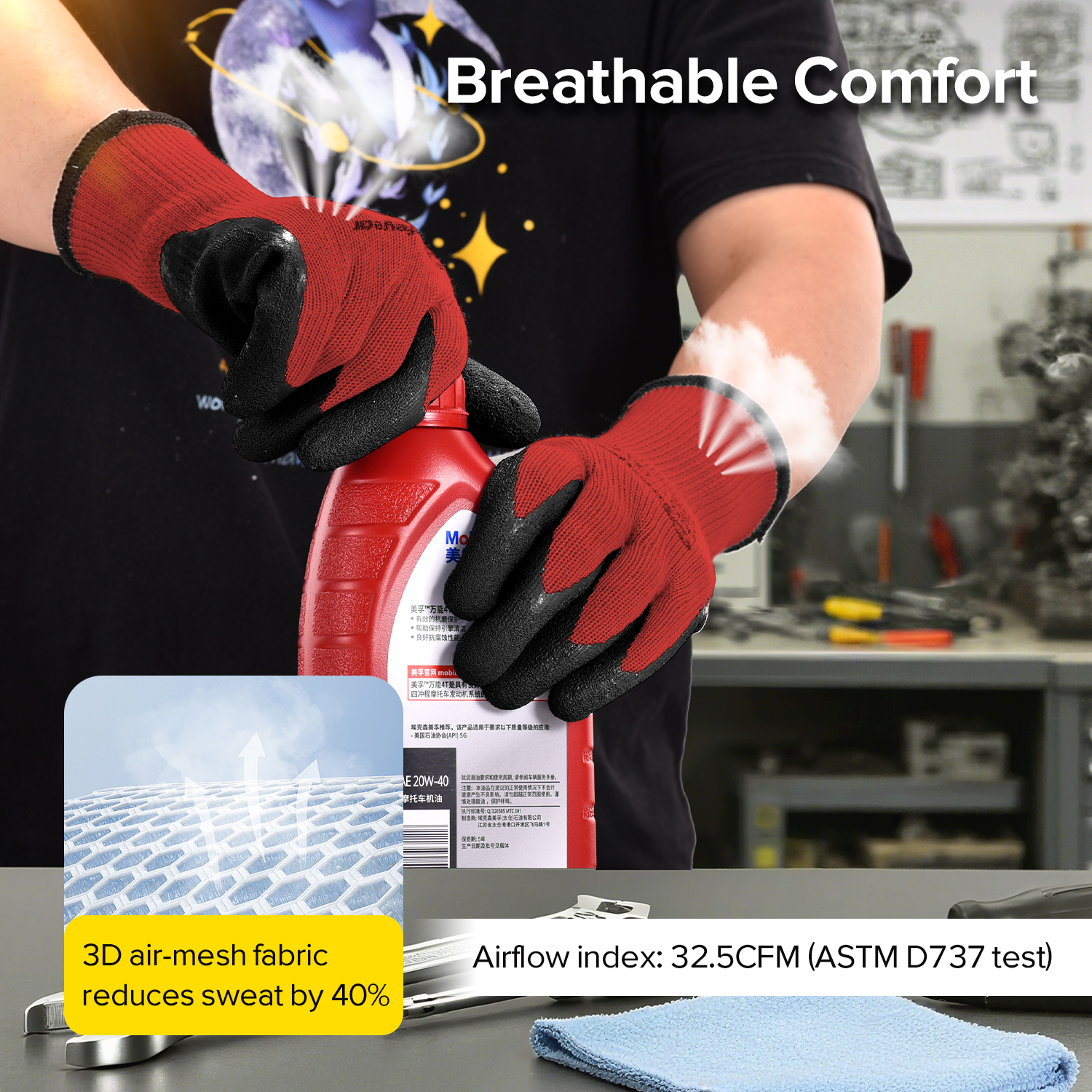 Защитные рабочие перчатки с латексным покрытием LY-3013 Grip Guarder Red