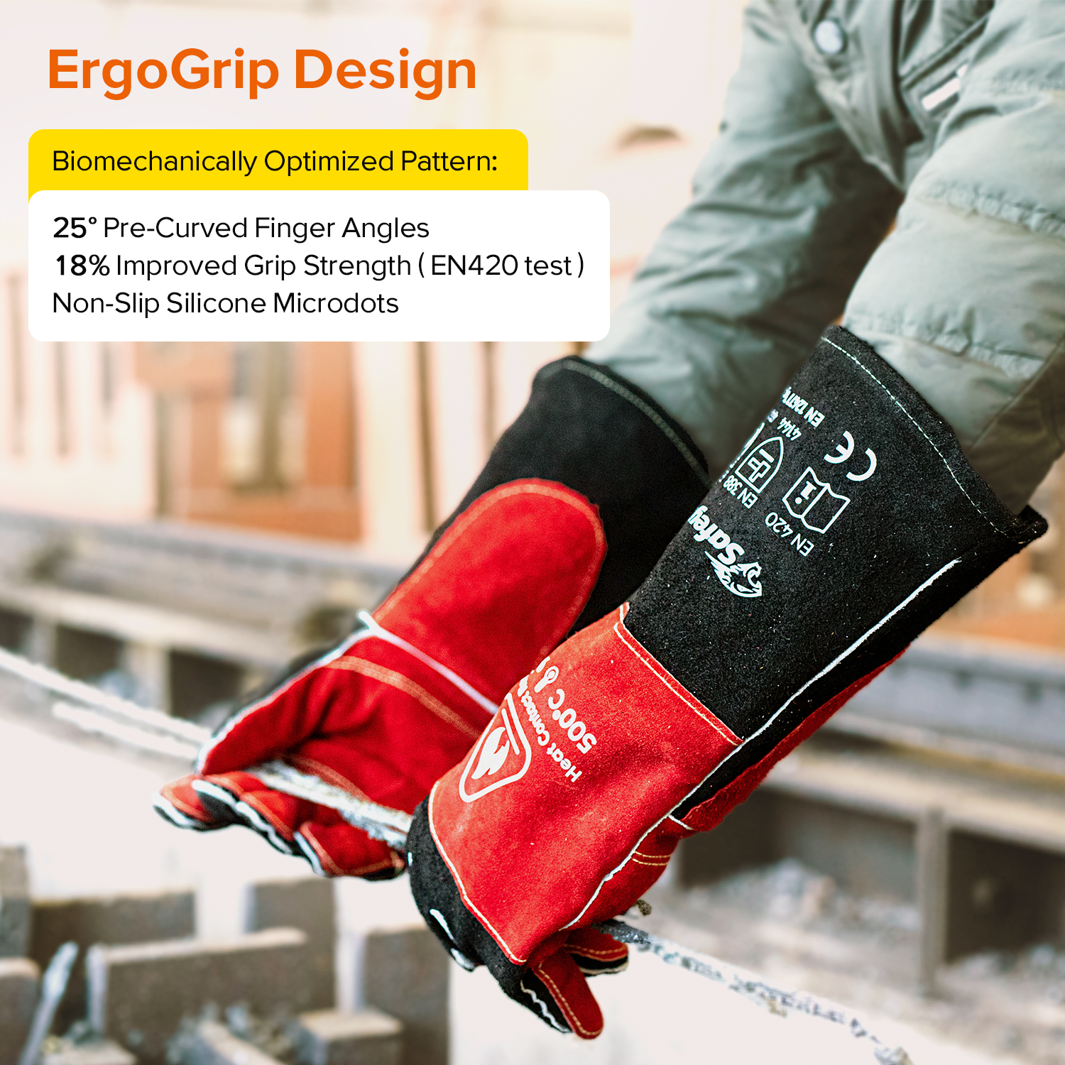 Кожаные сварочные перчатки для MIG/TIG | Тепловая защита (EN 407) FL-1023