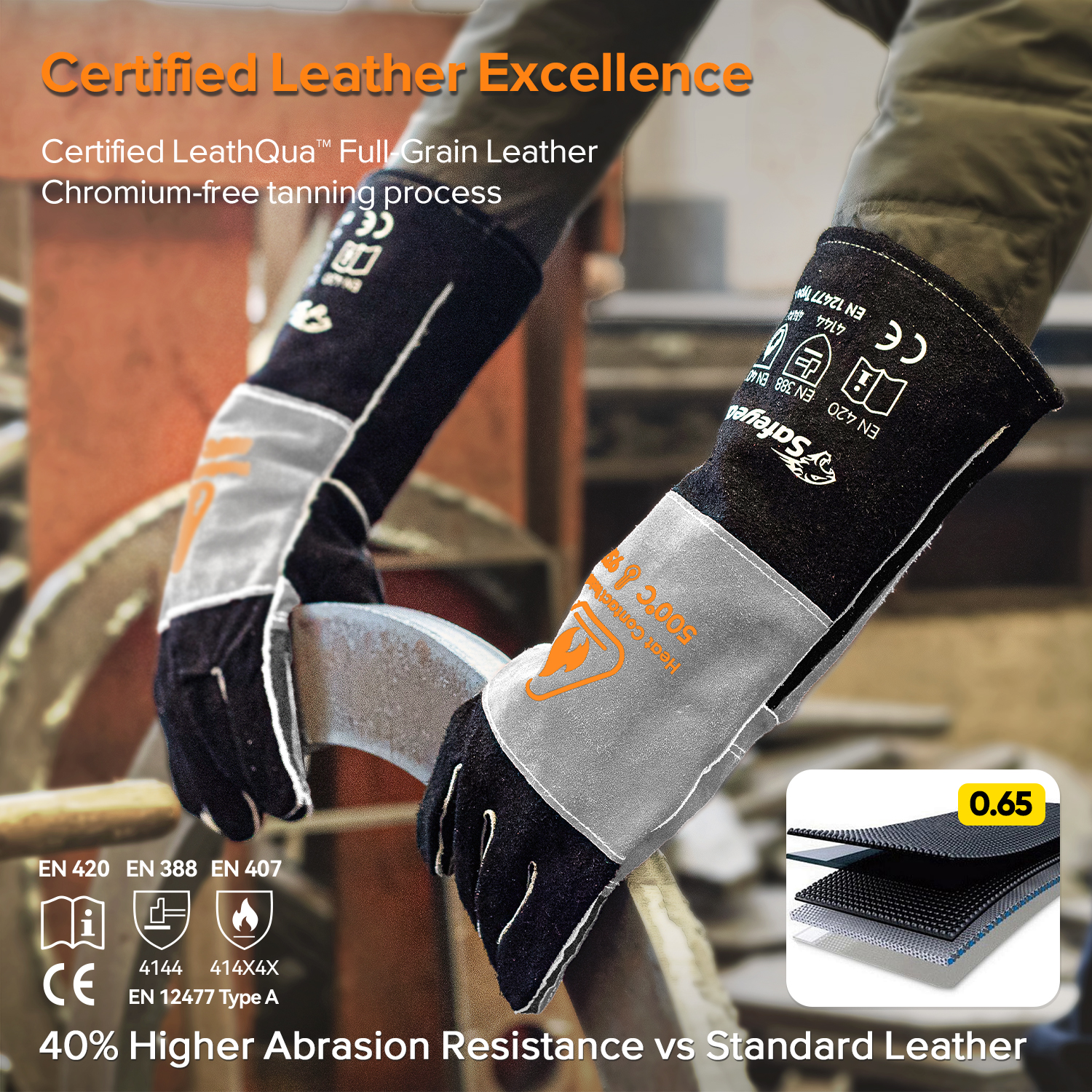 Кожаные сварочные перчатки для MIG/TIG | Тепловая защита (EN 407)