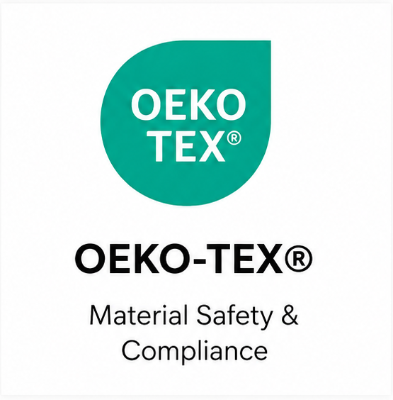 Сертификация OEKO-TEX&reg; для проверки безопасности материалов и соответствия требованиям.