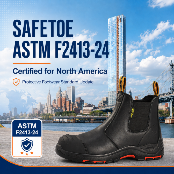 Защитная обувь SAFETOE прошла сертификацию ASTM F2413-24, гарантируя комплексную защиту работникам Северной Америки.