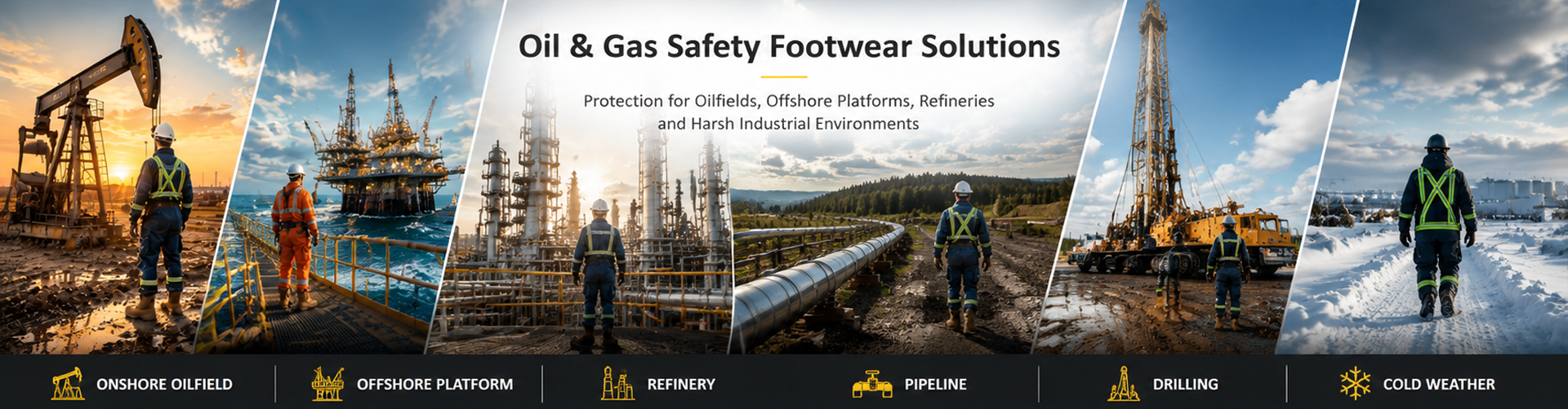 Защитные ботинки для нефтегазовой отрасли для работников нефтяных месторождений, морских платформ, нефтеперерабатывающих заводов и трубопроводов.