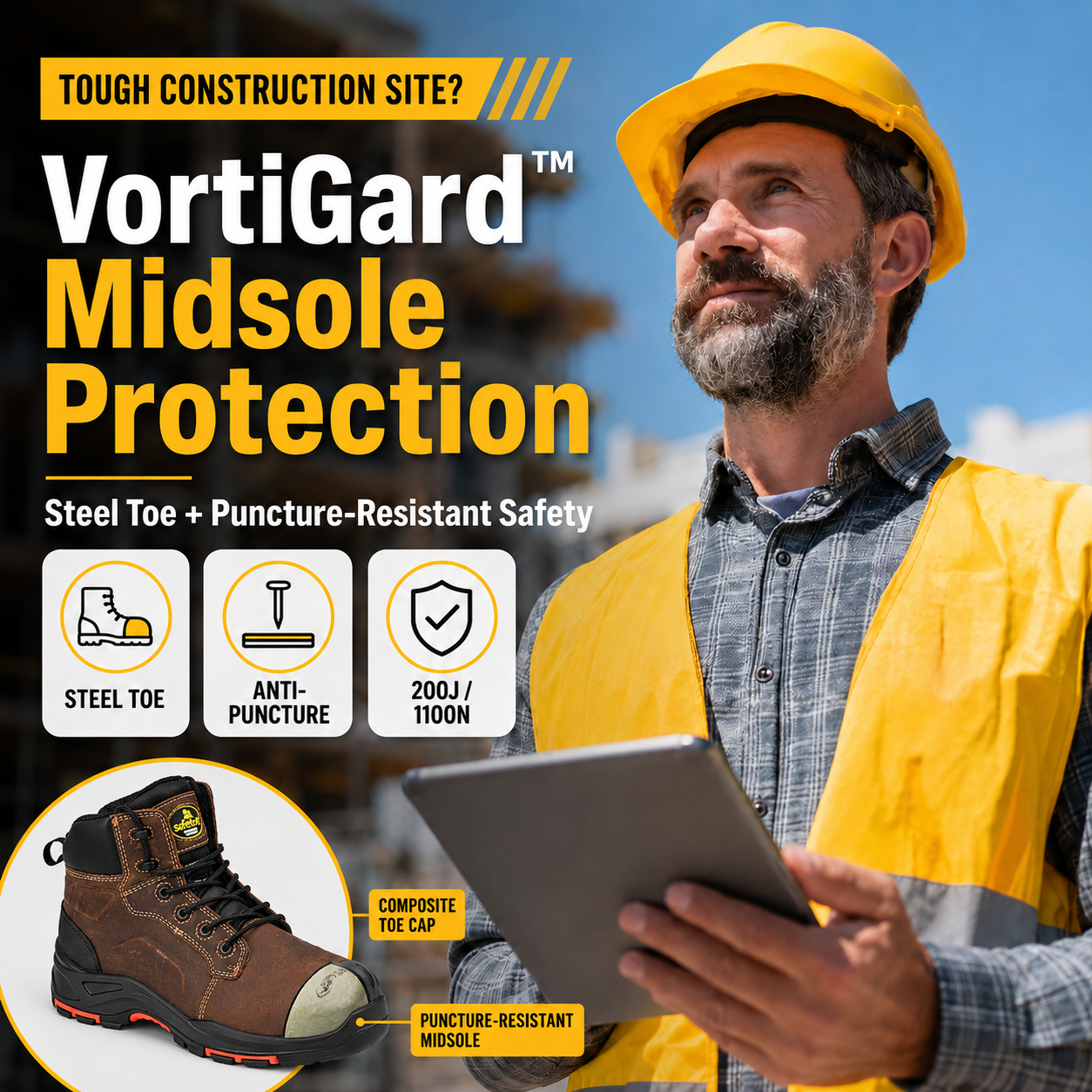 Vortigard ™ Steel Toe & Puncture Resisting Insole: Двойная защита для промышленной безопасности